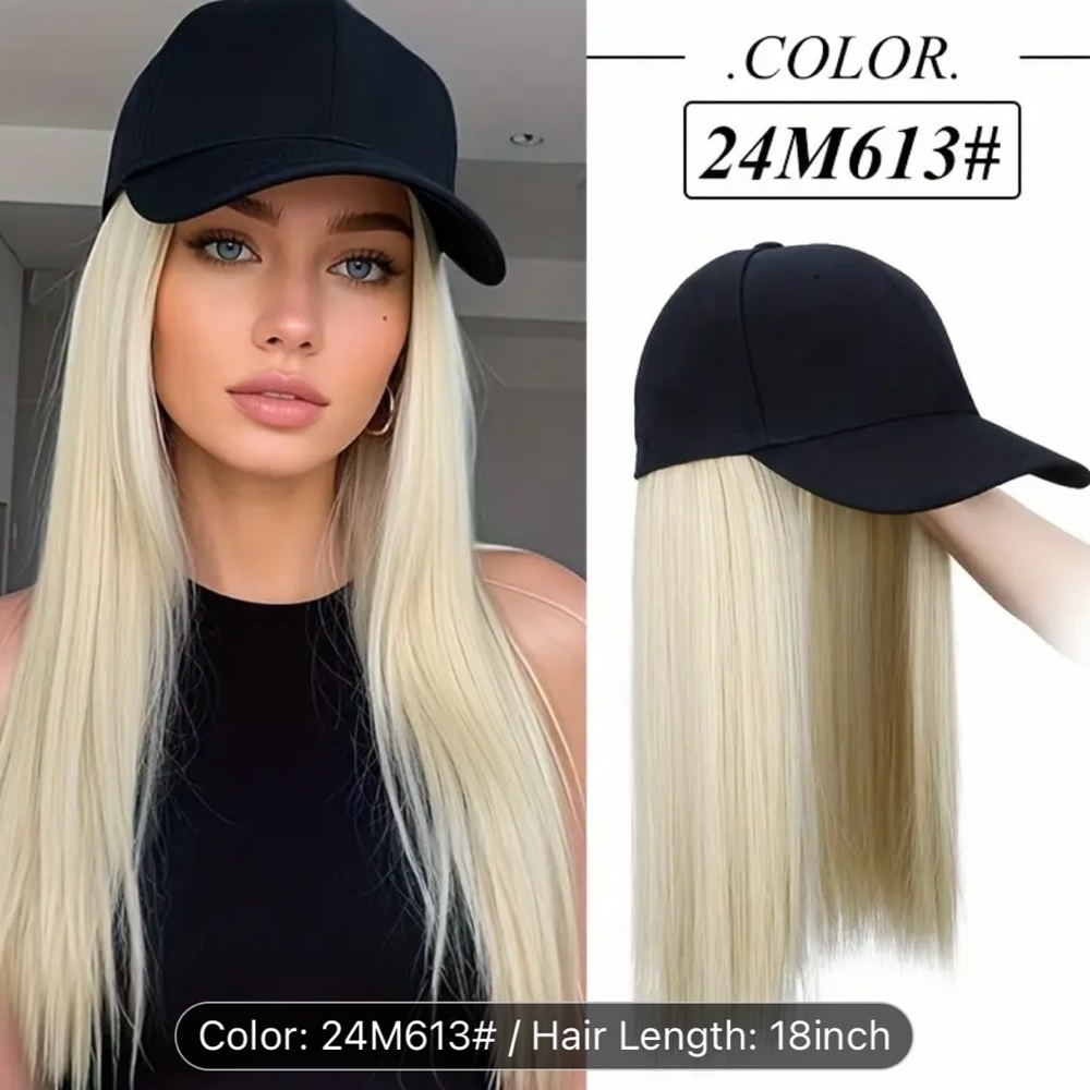NEW - Long Straight Wig with Baseball Cap - Versatile Synthetic Hair Extension